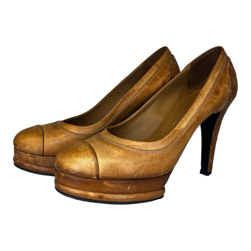 Chanel Round Toe Platform Pumps W/ Box